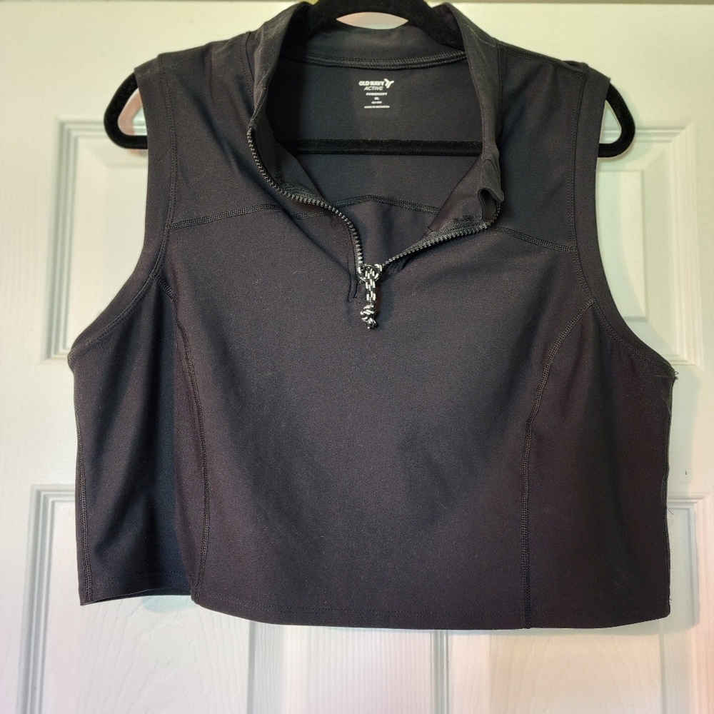 Old Navy Black Active Powersoft Go Dry Callored 1/4 Zip Crop Top XL